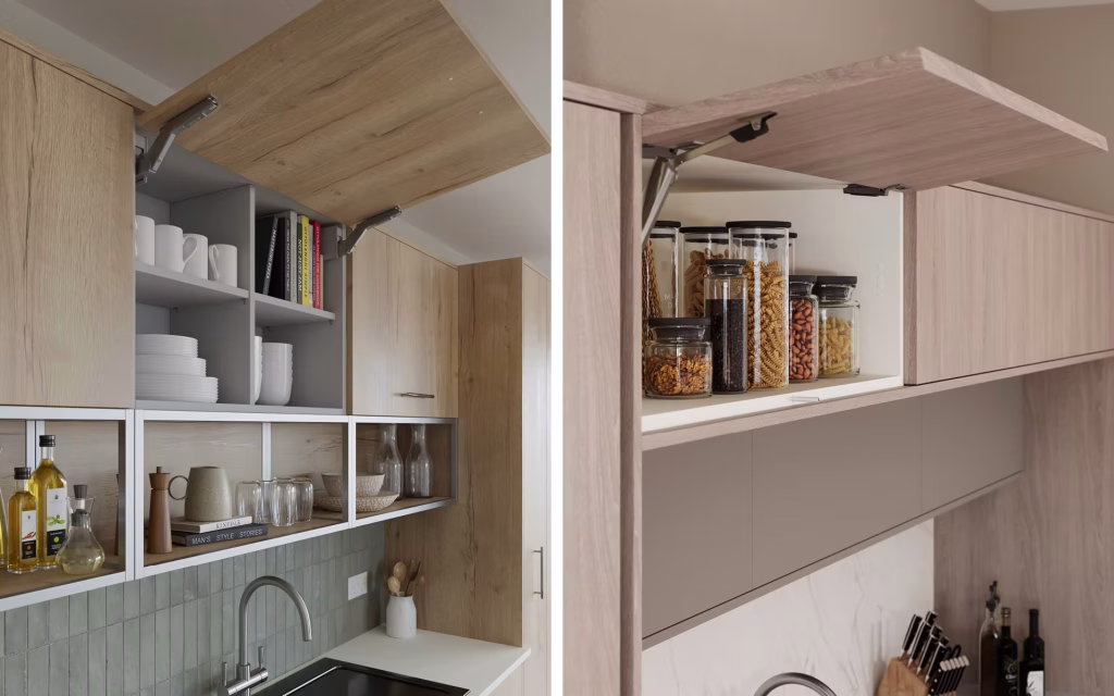 TEXTURA Sand Oak & Halifax Oak - Stay Lift Wall Cabinets